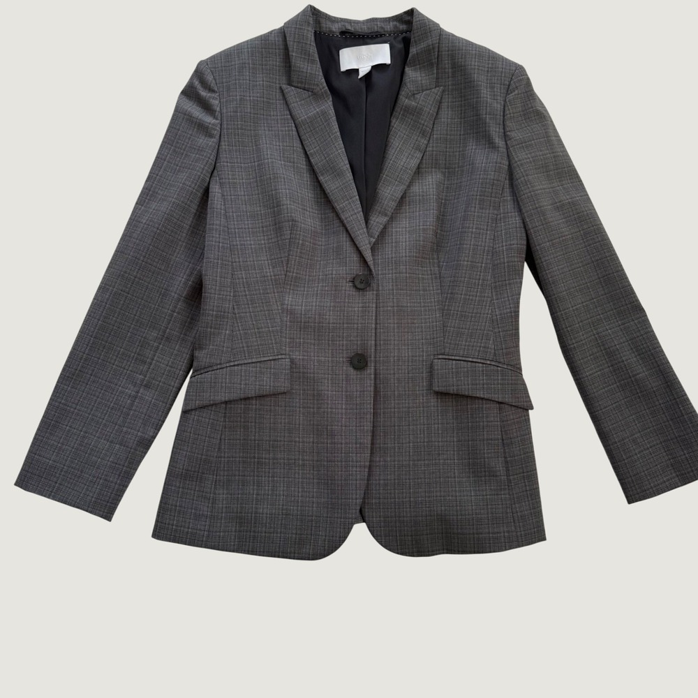 Hugo Boss Grey Glen Check 2-Button Tailored Career Blazer Jacket Women's S/M EUC